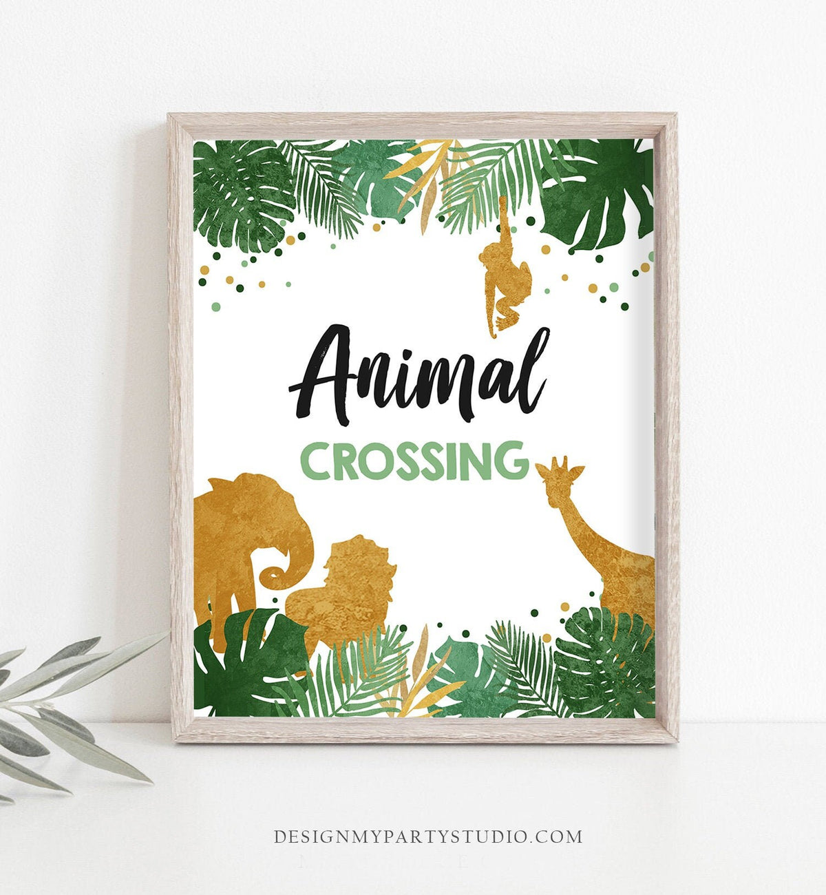 Animal Crossing Birthday Sign Boy Safari Animals Party Wild One Two Wild Tropical Green Gold Jungle Zoo Table Sign Decor Printable 0016