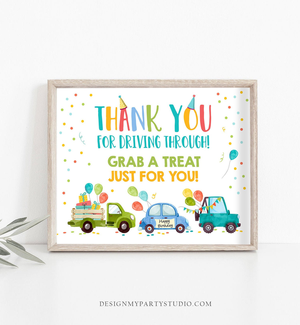 Drive By Birthday Party Parade Sign Thank You for Driving Through Grab a Treat Favor Sign Boy Blue Social Distancing Party Yard Sign 0333