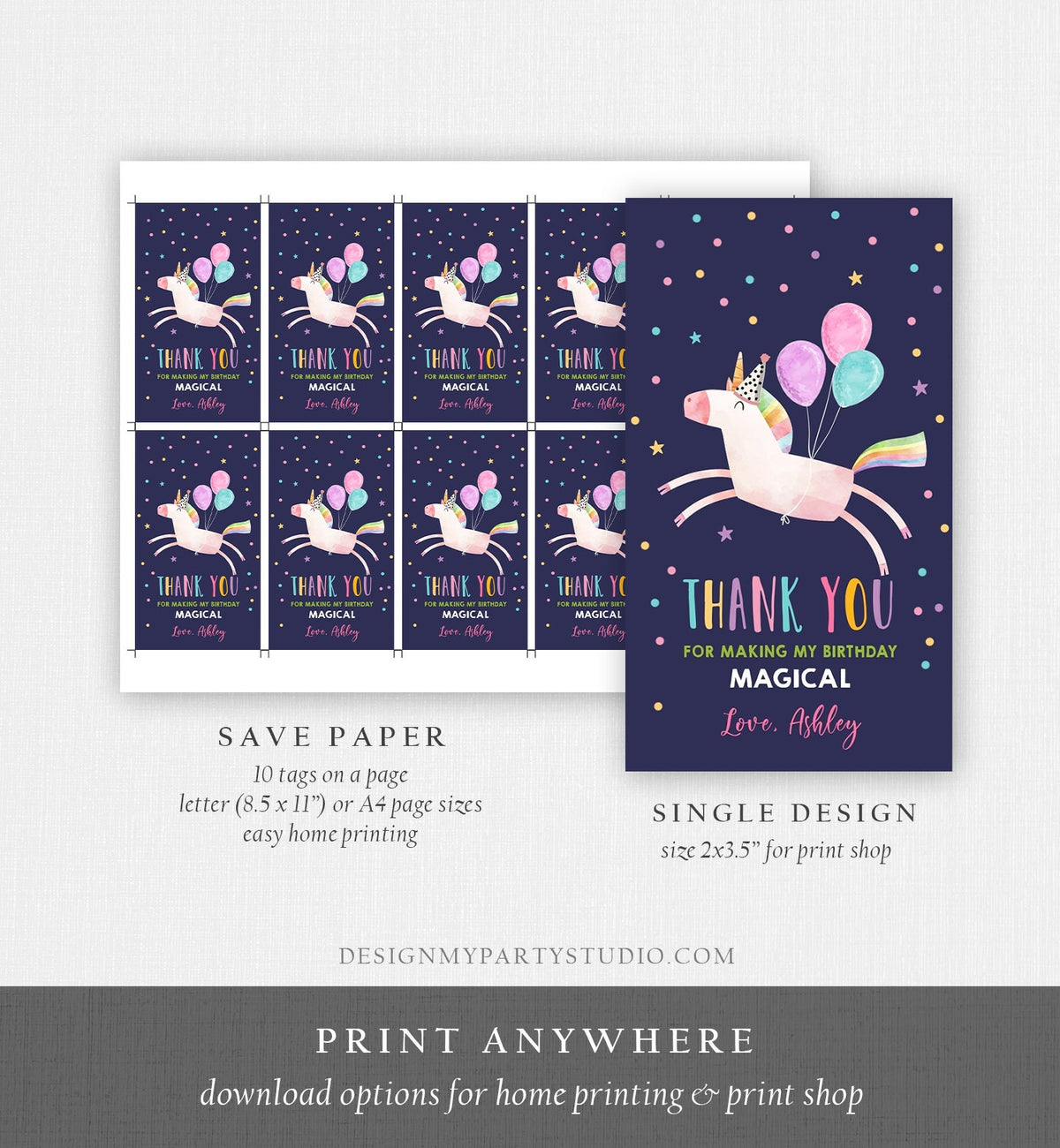 Editable Unicorn Favor Tag Drive By Birthday Favors Party Parade Magical Rainbow Thank You Gift Tags Pink Girl Corjl Template Printable 0336