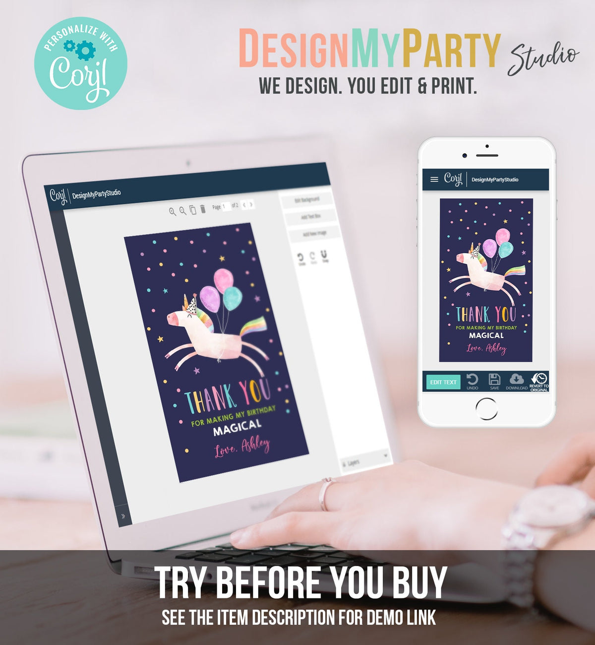 Editable Unicorn Favor Tag Drive By Birthday Favors Party Parade Magical Rainbow Thank You Gift Tags Pink Girl Corjl Template Printable 0336