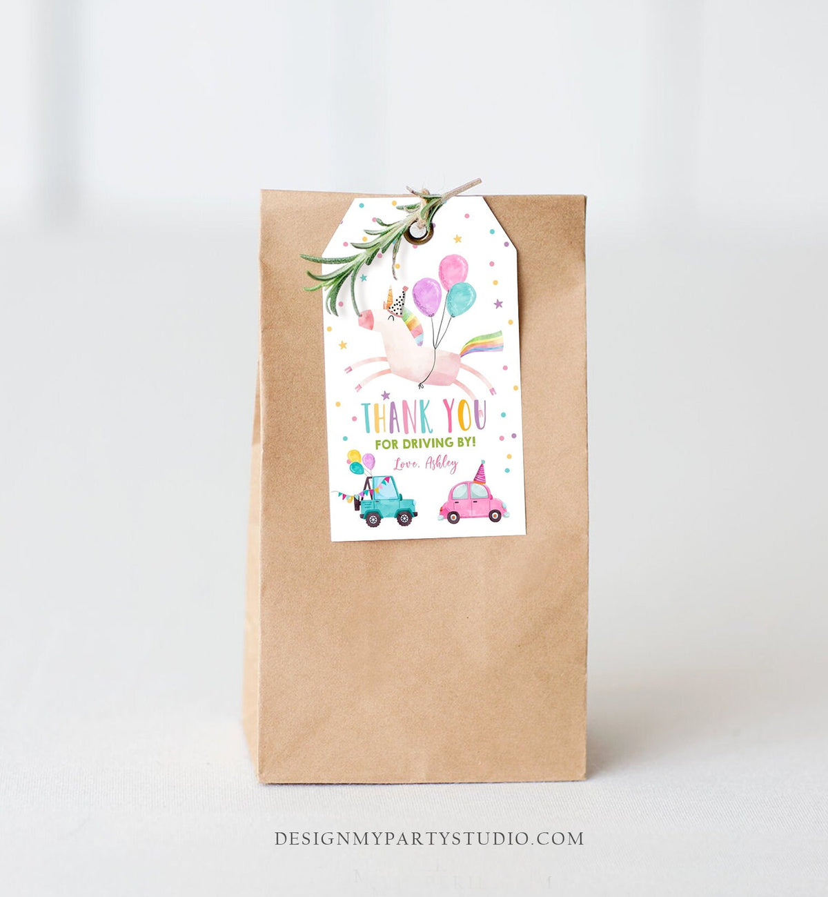 Editable Unicorn Favor Tag Drive By Birthday Favors Party Parade Magical Rainbow Thank You Gift Tags Pink Girl Corjl Template Printable 0336