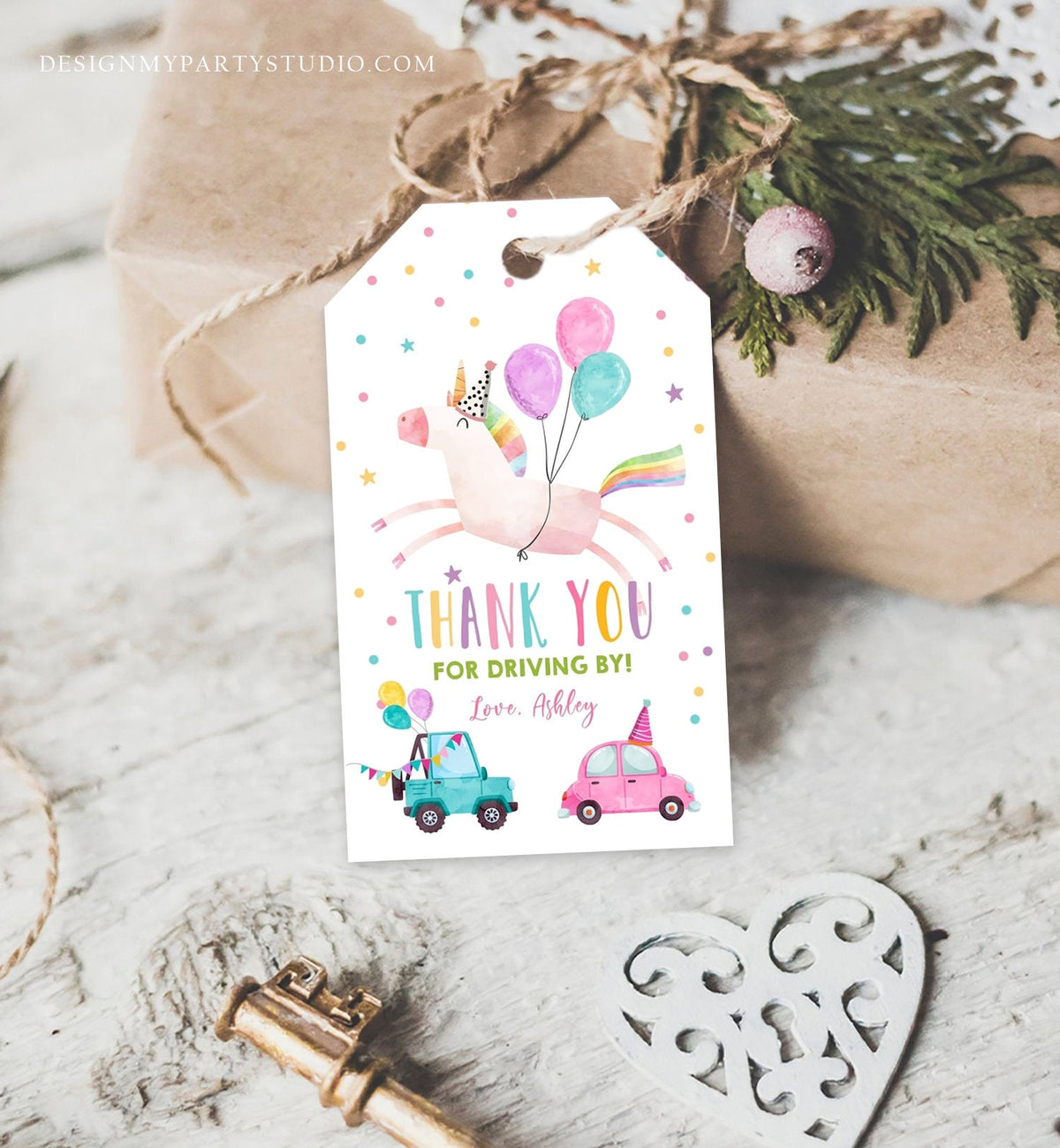 Editable Unicorn Favor Tag Drive By Birthday Favors Party Parade Magical Rainbow Thank You Gift Tags Pink Girl Corjl Template Printable 0336
