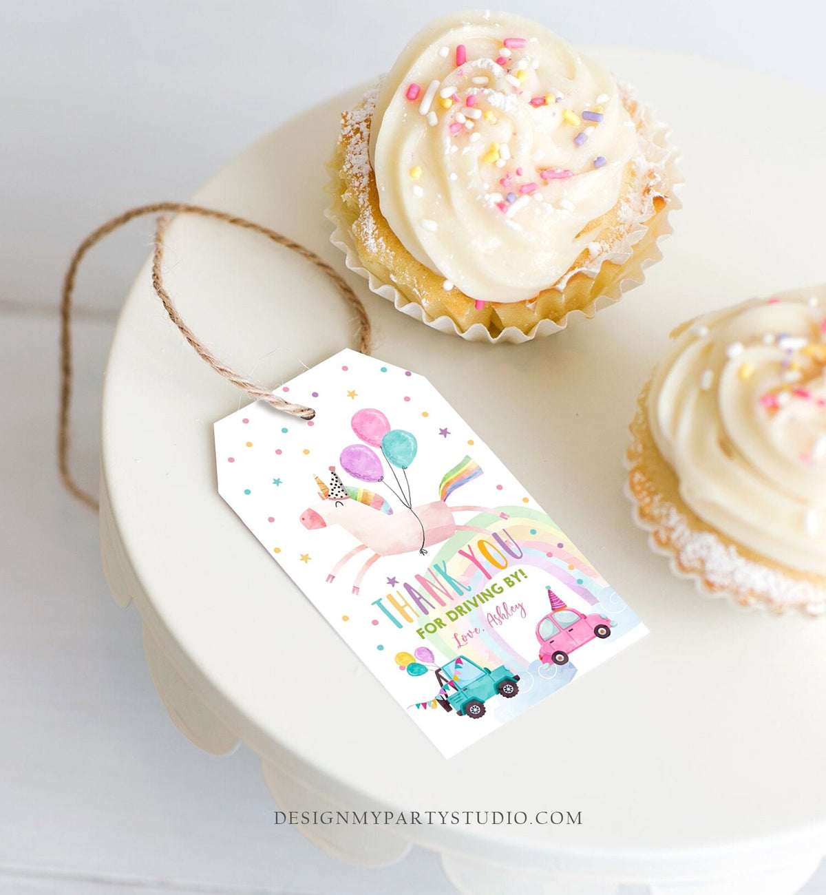 Editable Unicorn Favor Tag Drive By Birthday Favors Party Parade Magical Rainbow Thank You Gift Tags Pink Girl Corjl Template Printable 0336