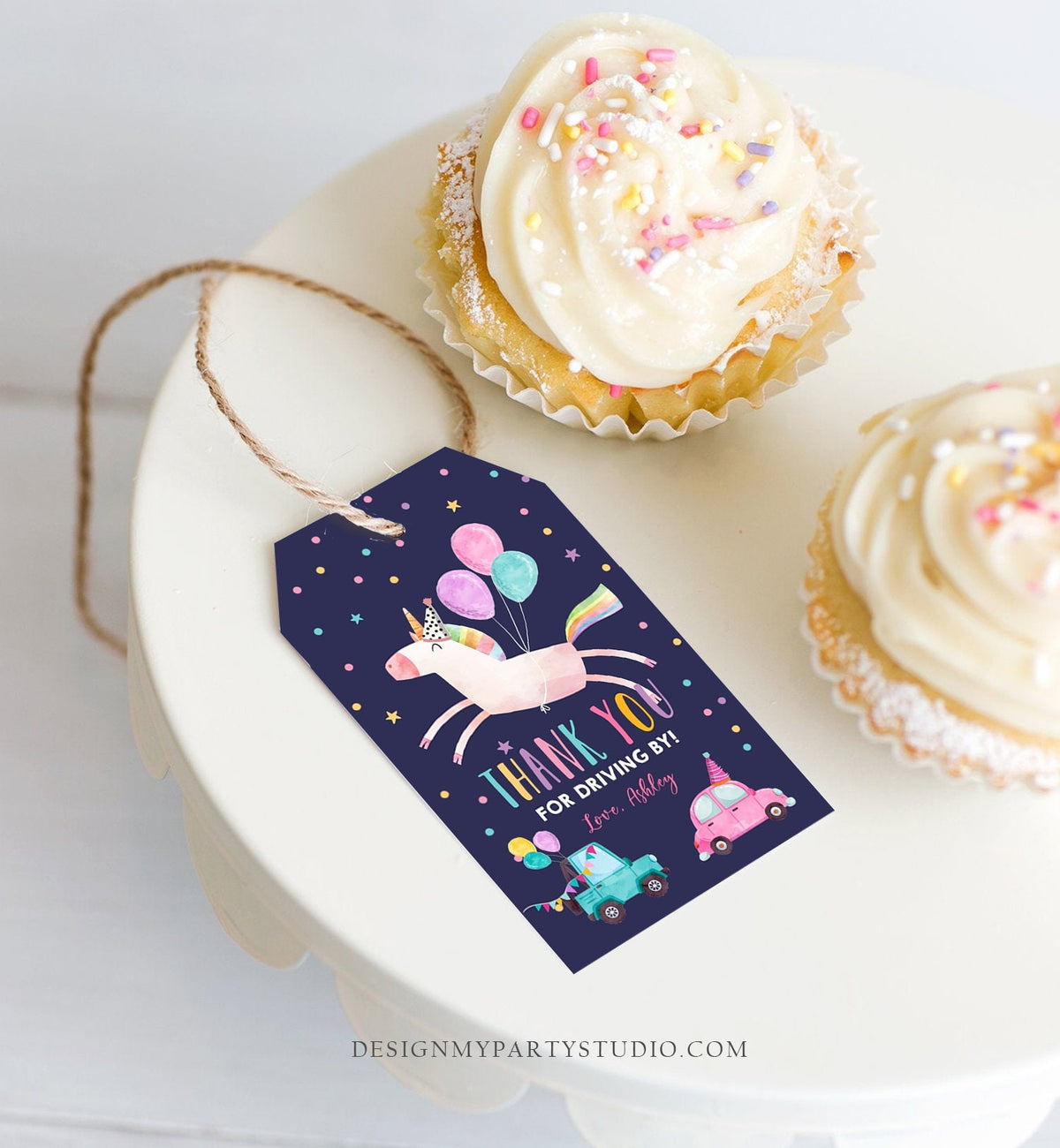 Editable Unicorn Favor Tag Drive By Birthday Favors Party Parade Magical Rainbow Thank You Gift Tags Pink Girl Corjl Template Printable 0336