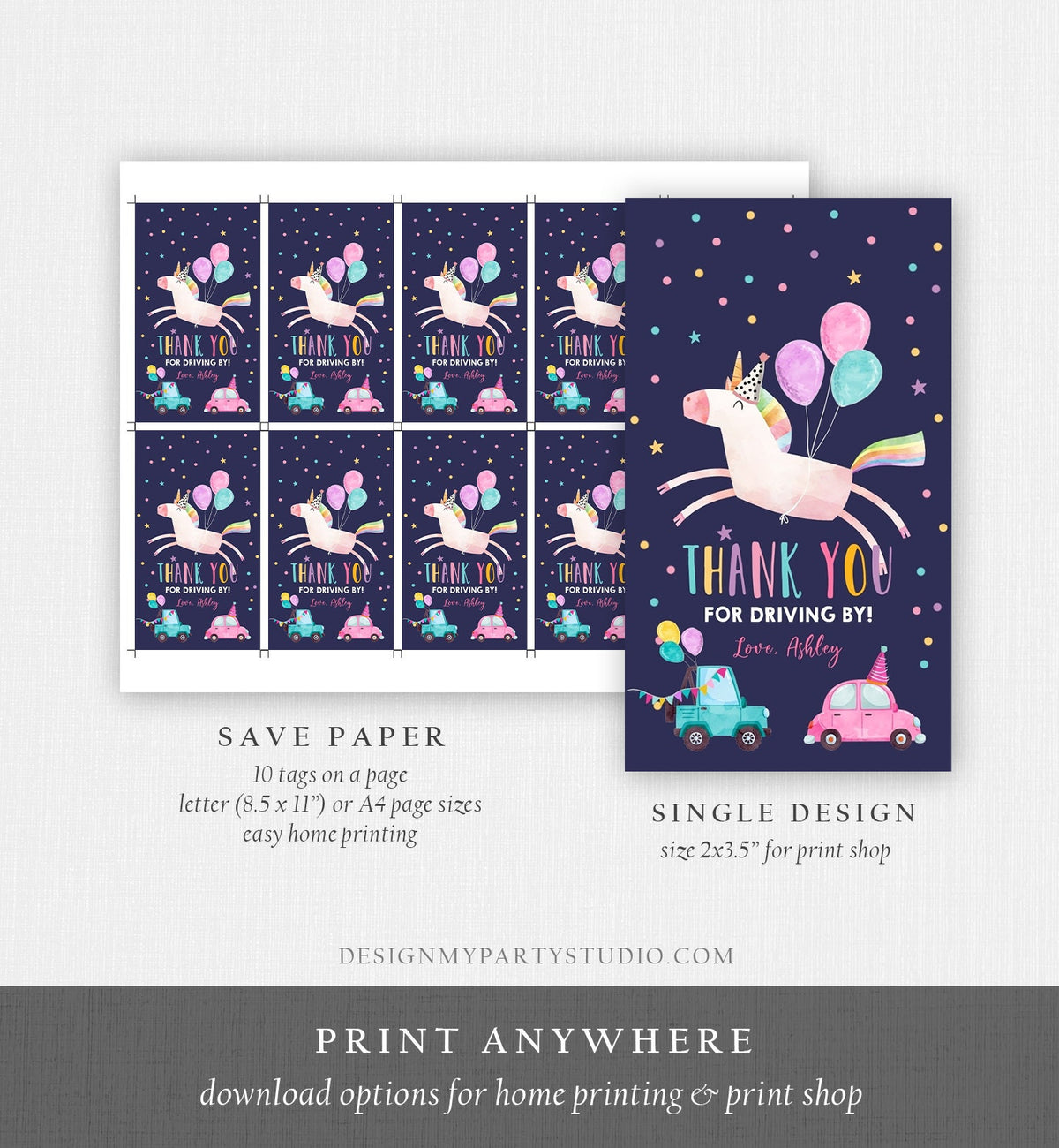 Editable Unicorn Favor Tag Drive By Birthday Favors Party Parade Magical Rainbow Thank You Gift Tags Pink Girl Corjl Template Printable 0336