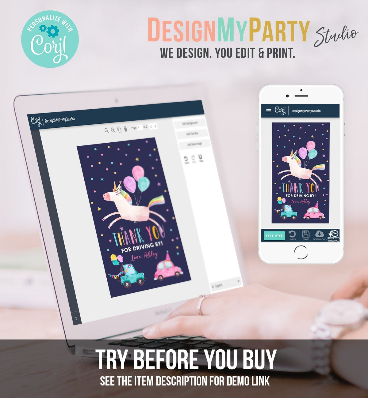 Editable Unicorn Favor Tag Drive By Birthday Favors Party Parade Magical Rainbow Thank You Gift Tags Pink Girl Corjl Template Printable 0336