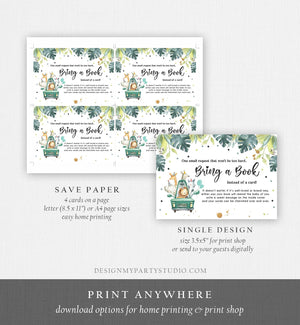 Editable Drive By Bring a Book Card Baby Shower Safari Animals Navy Blue Floral Boy Drive Through Request Insert Ticket Corjl Template 0345