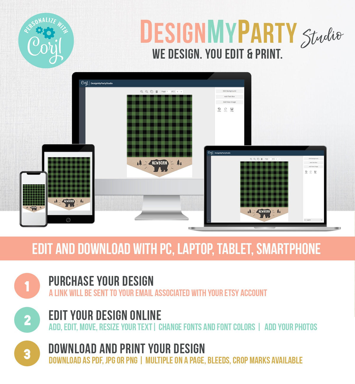 Editable Lumberjack First Birthday Banner Monthly Photo Banner Bear Green Buffalo Plaid Party Decor Download Corjl Template Printable 0026