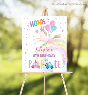 Editable Unicorn Drive By Birthday Sign Rainbow Girl Quarantine Party Poster Honk Birthday Parade Sign Pink Template PRINTABLE Corjl 0336