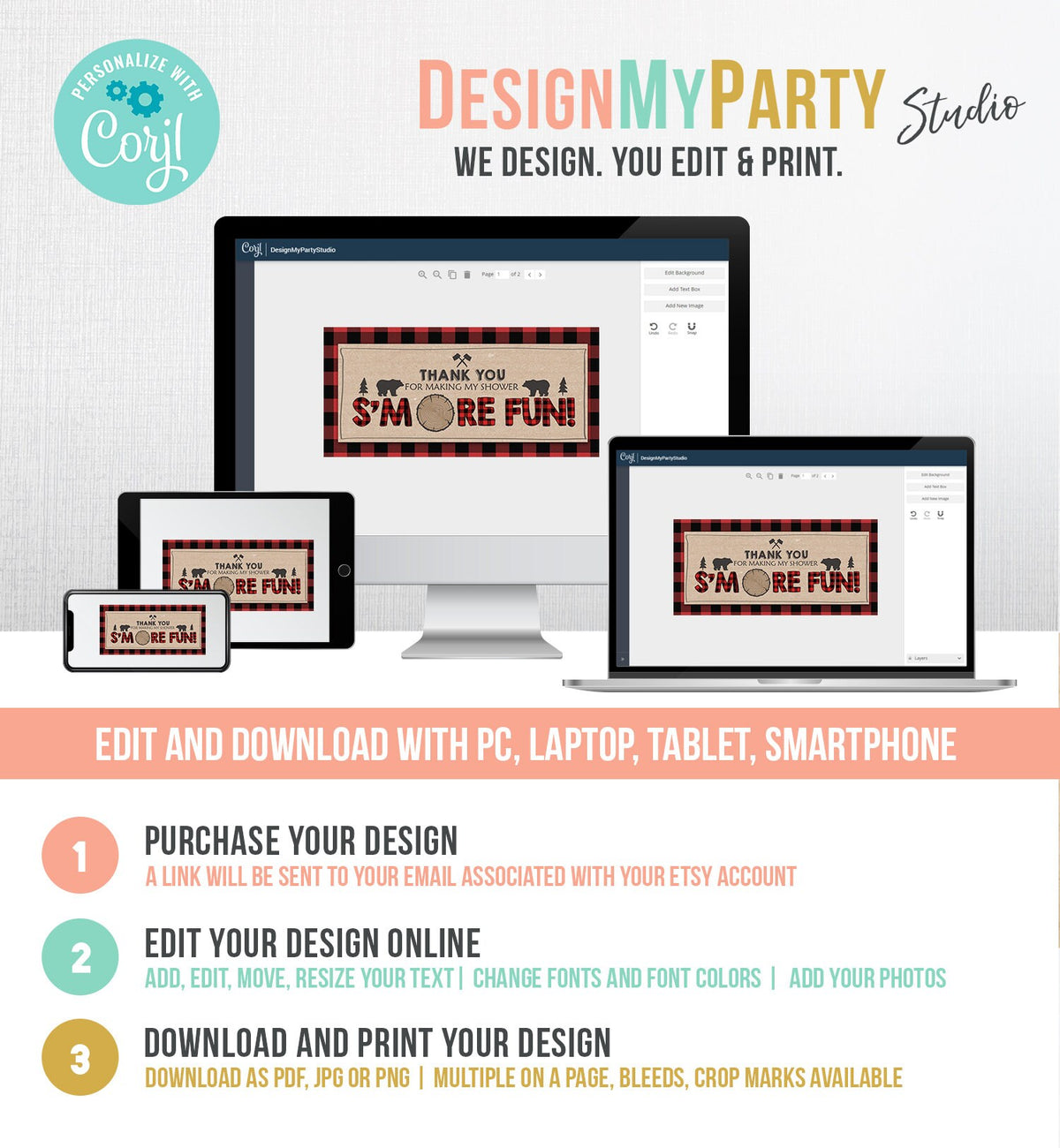 Editable Printable Treat Bag toppers Lumberjack Birthday Party Lumberjack Baby Shower Party S&#39;more Download Template Corjl PRINTABLE 0026