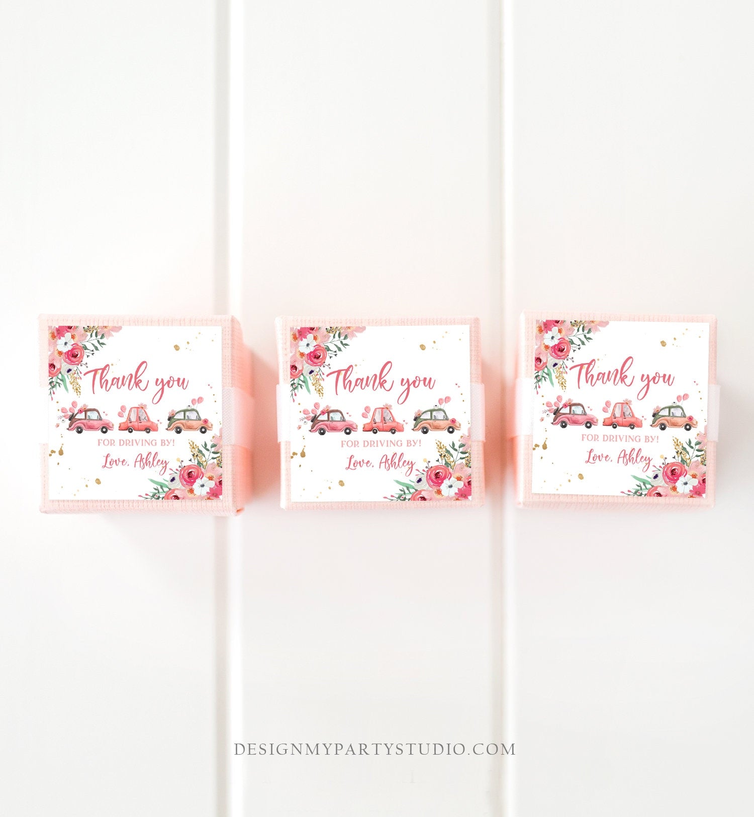 Editable Drive By Favor Tag Thank You Driving By Baby Shower Birthday Parade Gift Tags Quarantine Pink Floral Car Girl Corjl Template 0335