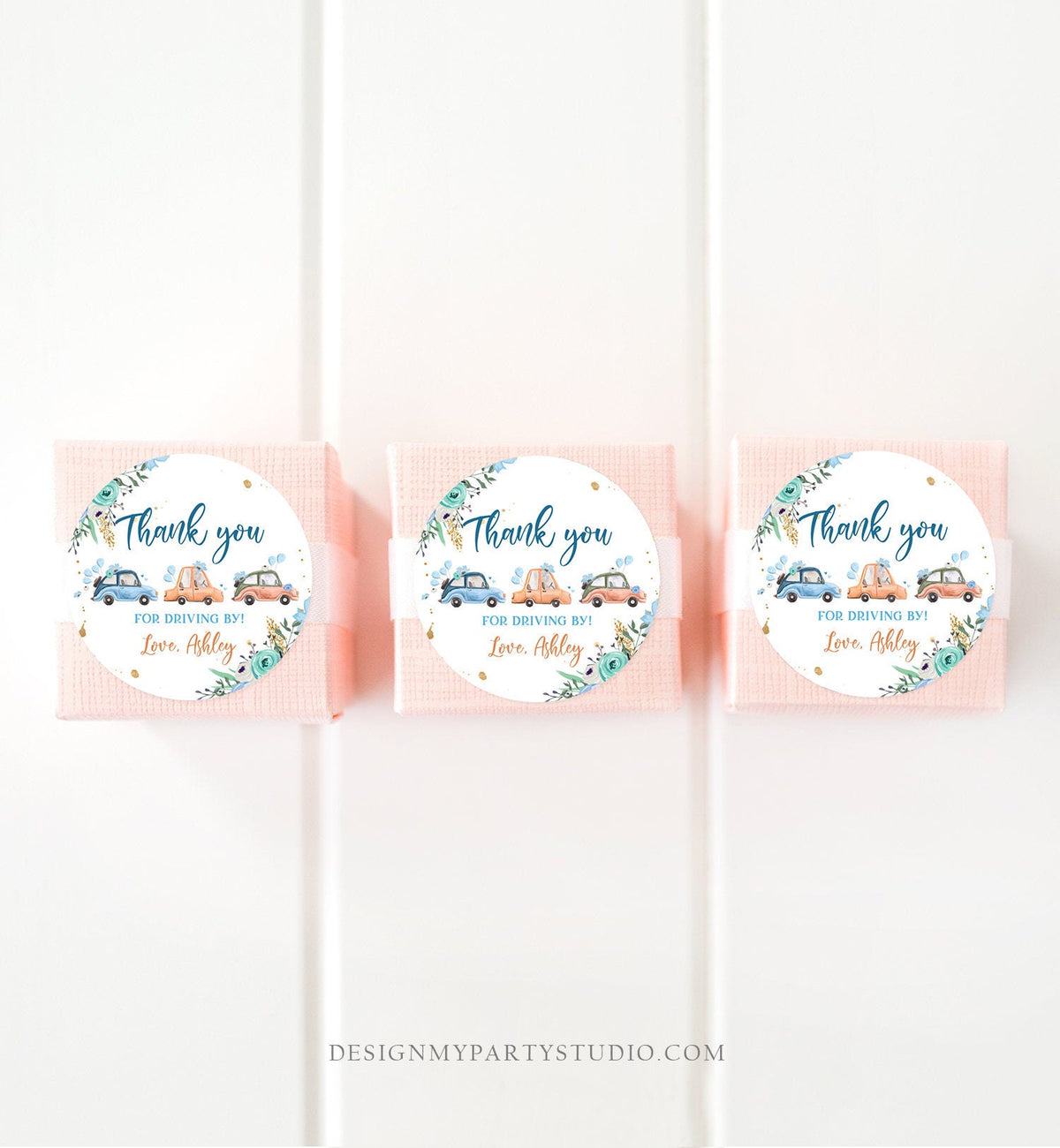 Editable Drive By Favor Tag Thank You Driving By Baby Shower Birthday Parade Gift Tags Quarantine Blue Floral Car Girl Corjl Template 0335