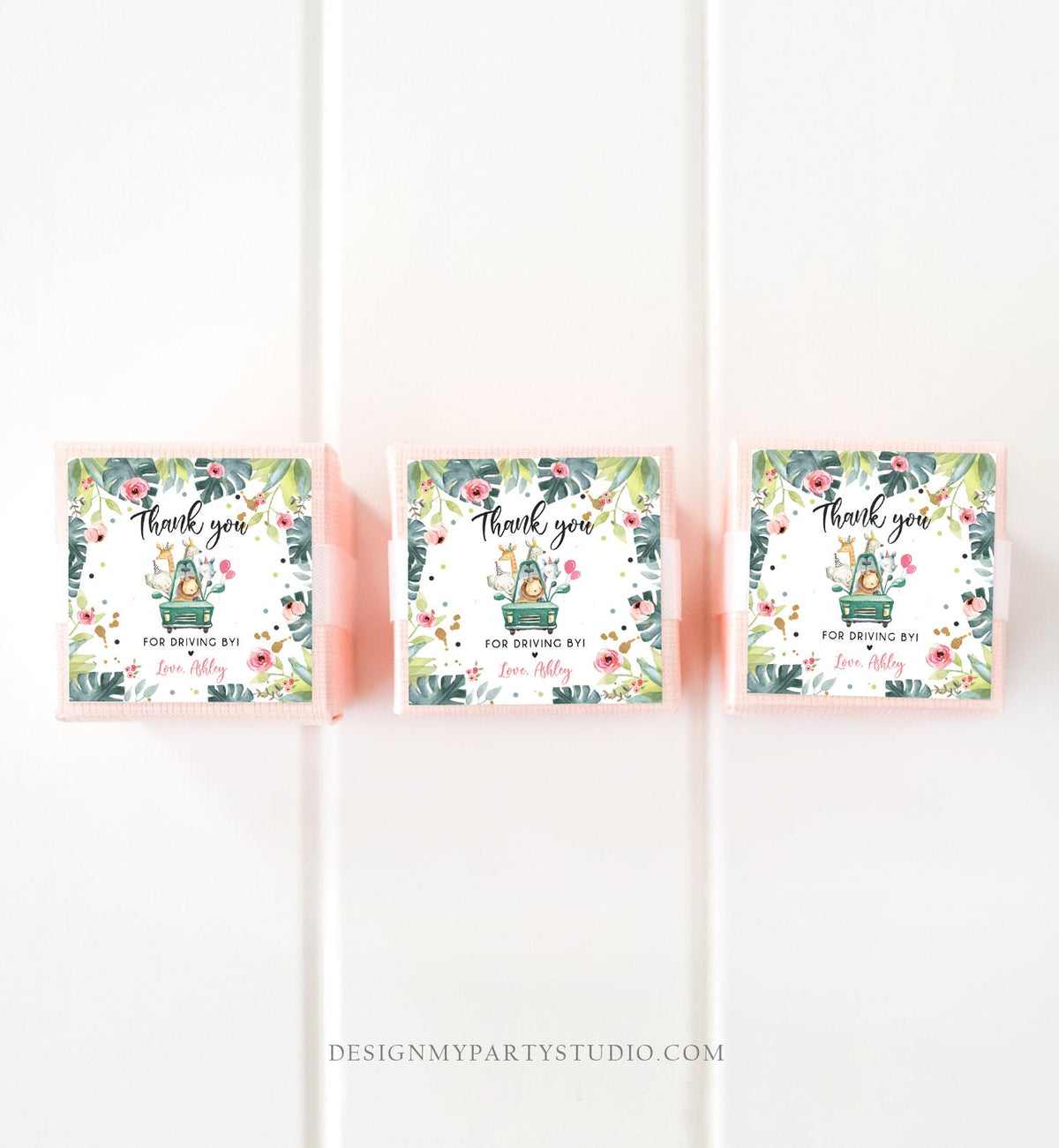 Editable Drive By Favor Tag Thank You Driving By Safari Animals Baby Shower Birthday Parade Gift Tags Quarantine Pink Car Girl Corjl 0345