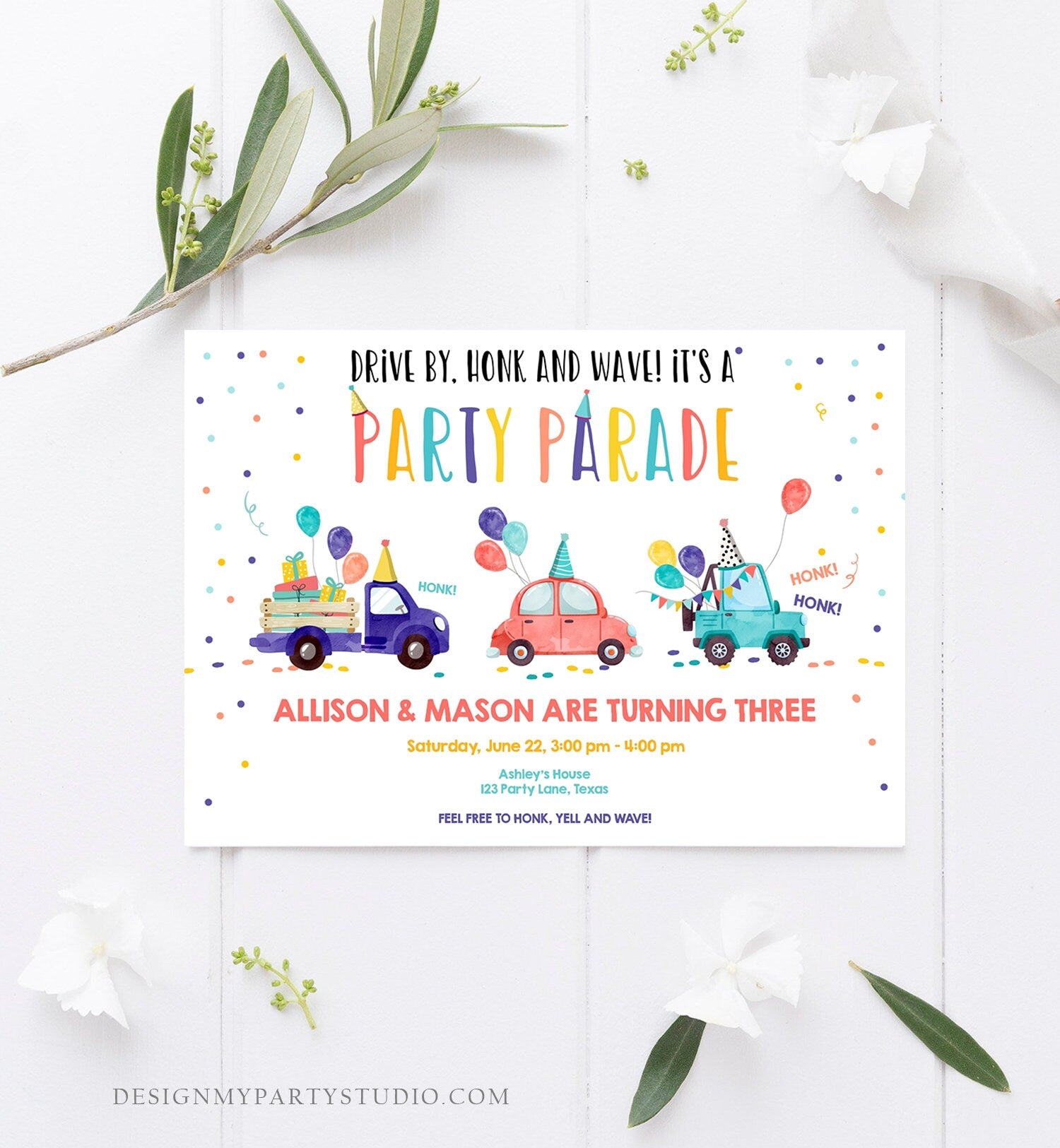 Editable Drive By Birthday Parade Invitation Virtual Party Invite Girl Boy Neutral Joint Birthday Quarantine Download Digital Corjl 0333