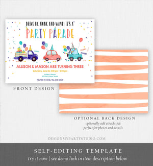 Editable Drive By Birthday Parade Invitation Virtual Party Invite Girl Boy Neutral Joint Birthday Quarantine Download Digital Corjl 0333