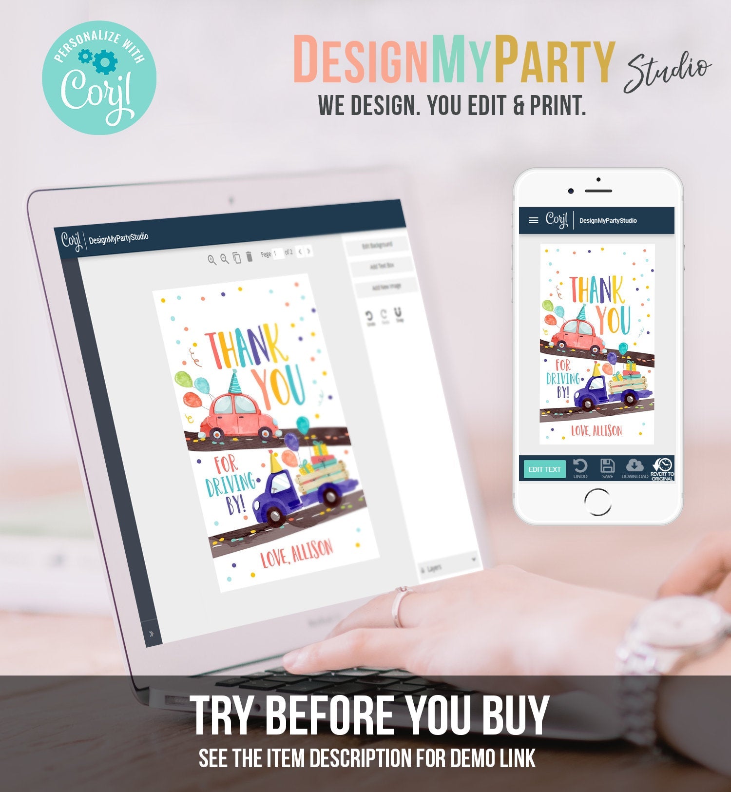 Editable Drive By Favor Tag Drive By Birthday Favors Party Parade Thank You  Tags Quarantine Neutral Boy Girl Corjl Template Printable 0333