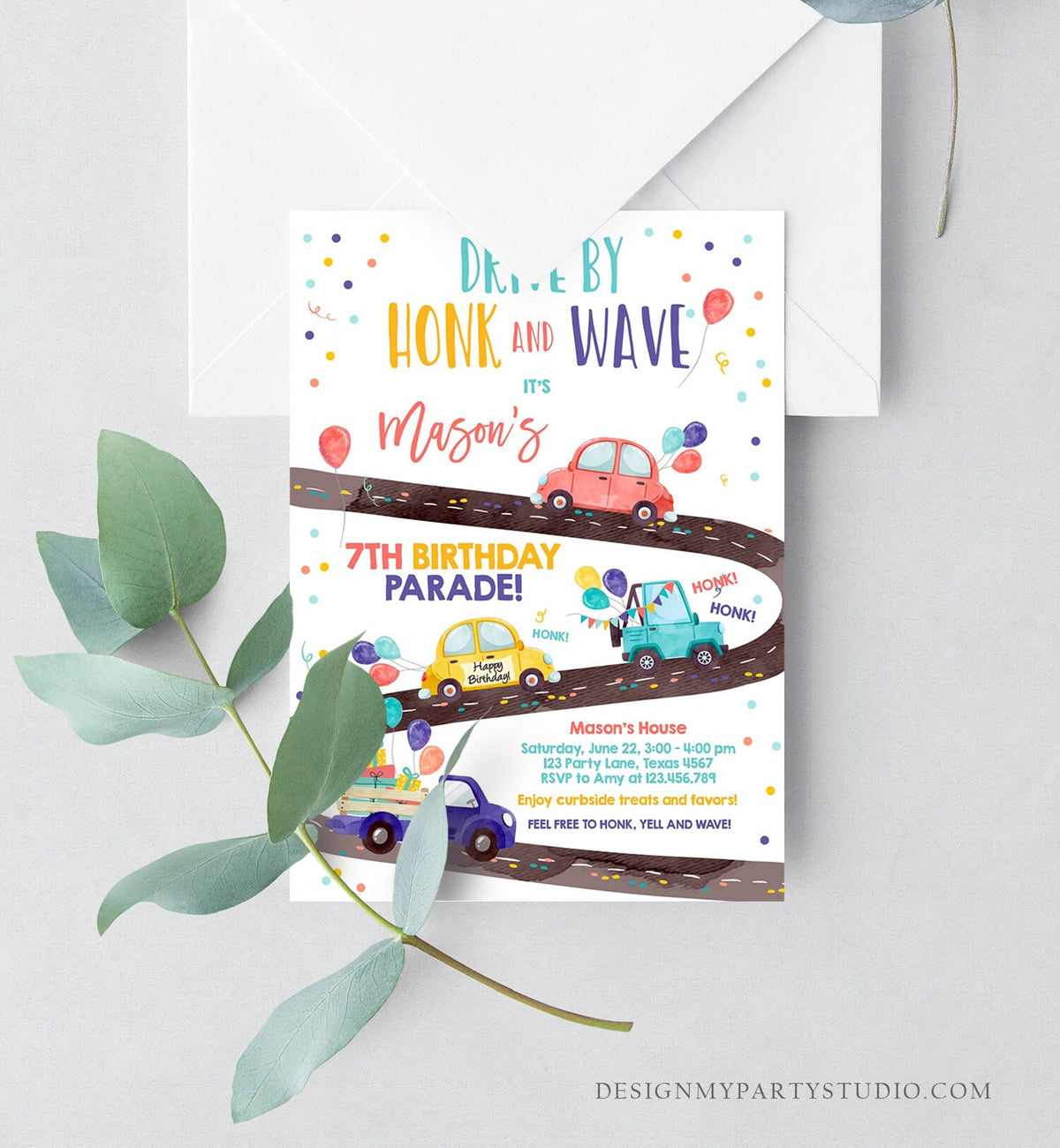 Editable Drive By Birthday Parade Invitation Virtual Party Invite Honk Wave Car Boy Girl Quarantine Instant Download Digital Corjl 0333