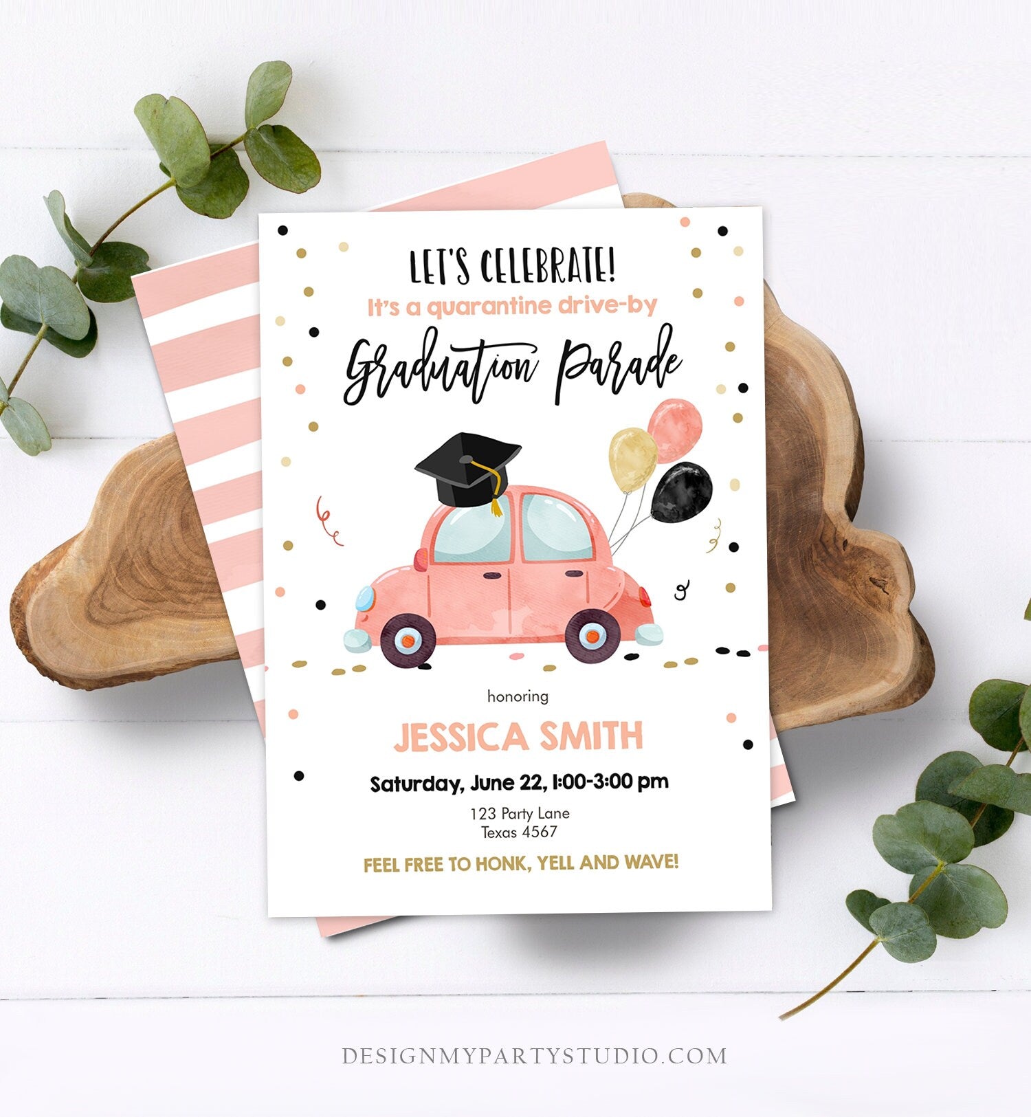 Editable Drive By Graduation Parade Invitation Virtual Graduation Party Invite Girl Quarantine 2021 Graduate Download Digital Corjl 0337