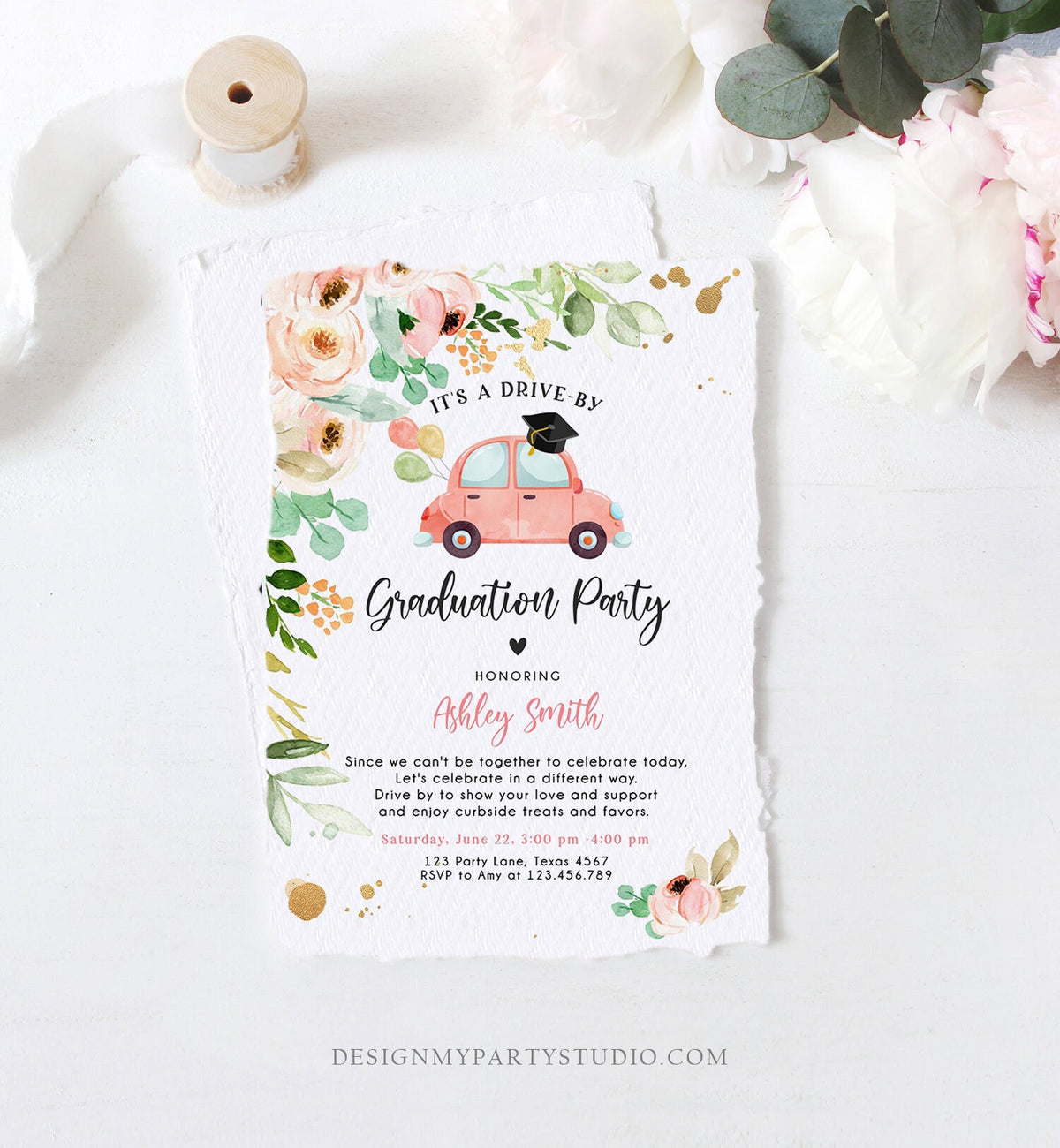 Editable Drive By Graduation Parade Invitation Virtual Graduation Party Invite Girl Quarantine 2020 Graduate Download Digital Corjl 0346