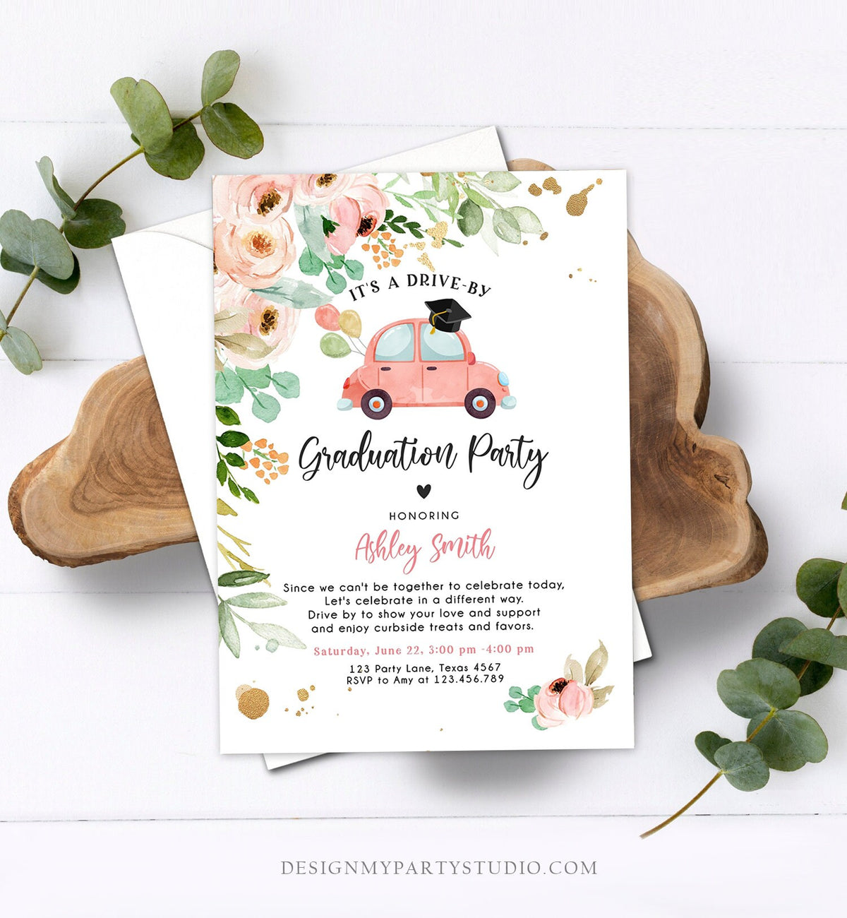 Editable Drive By Graduation Parade Invitation Virtual Graduation Party Invite Girl Quarantine 2020 Graduate Download Digital Corjl 0346