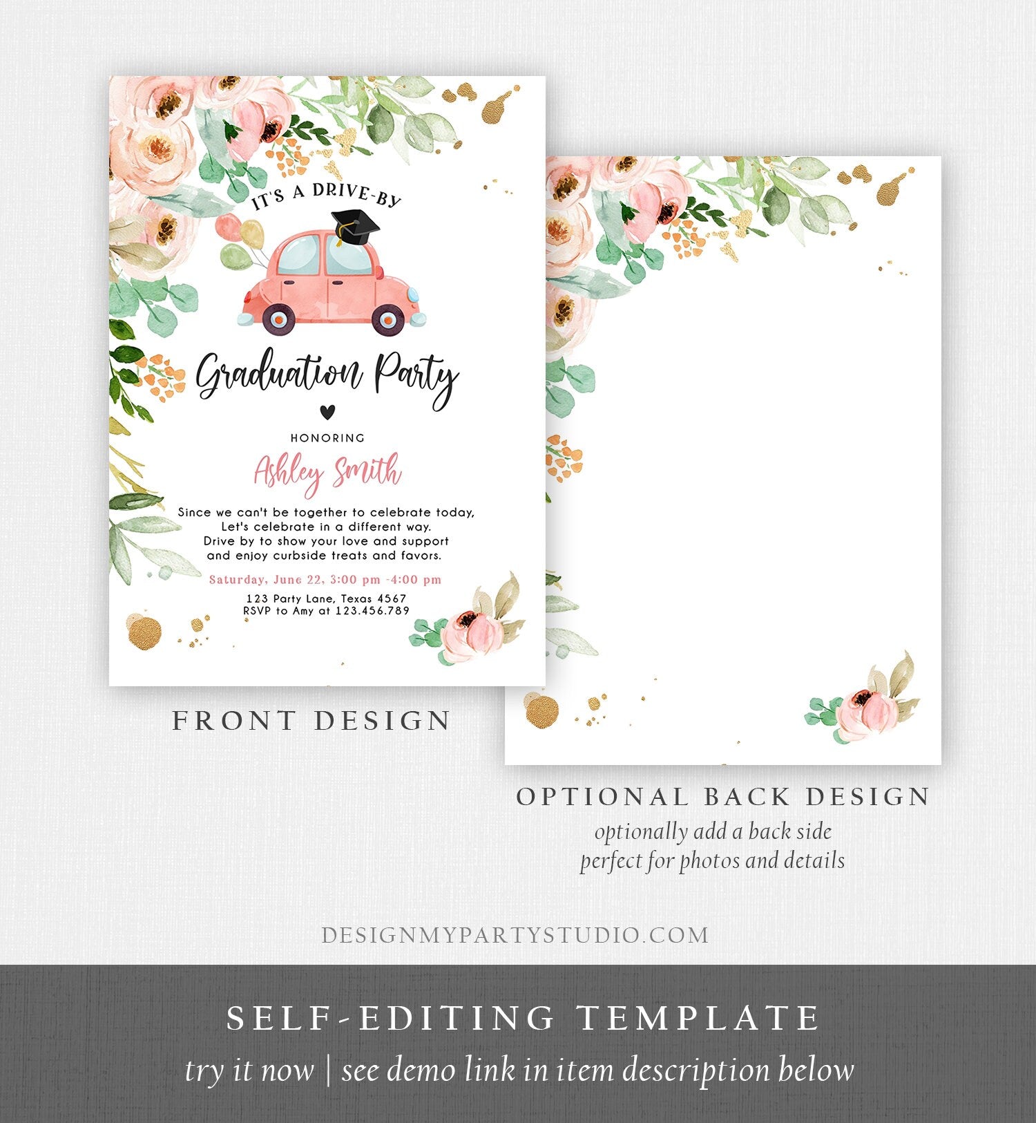 Editable Drive By Graduation Parade Invitation Virtual Graduation Party Invite Girl Quarantine 2020 Graduate Download Digital Corjl 0346