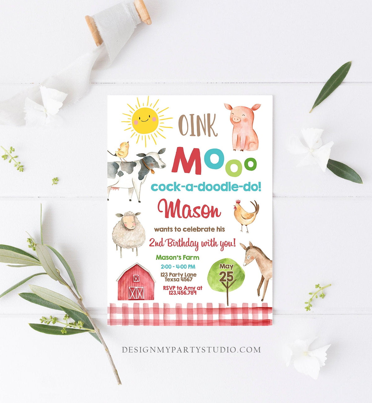 Editable Farm Birthday Invitation Boy Farm Animals Boy Barnyard Birthday Party Download Printable Invitation Template Digital Corjl 0160