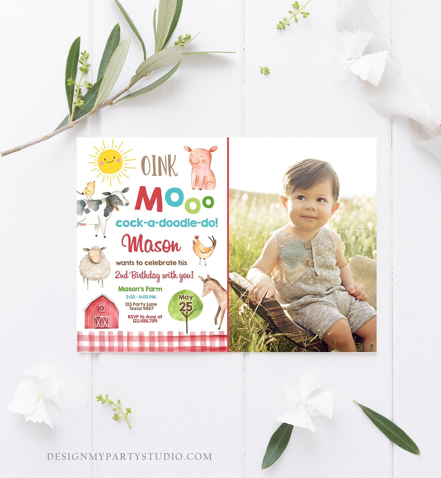 Editable Farm Birthday Invitation Boy Farm Animals Boy Barnyard Birthday Party Download Printable Invitation Template Digital Corjl 0160