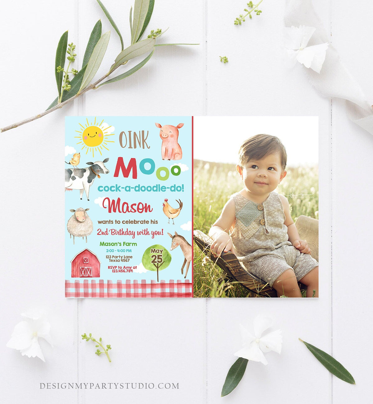 Editable Farm Birthday Invitation Boy Farm Animals Boy Barnyard Birthday Party Download Printable Invitation Template Digital Corjl 0160