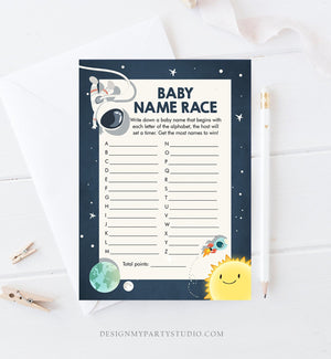 Editable Baby Name Race Baby Shower Game Space Baby Shower Activity Astronaut Rocket Boy Space Ship Fun Names Corjl Template Printable 0046