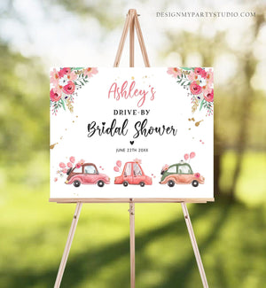 Editable Drive By Bridal Shower Sign Welcome Pink Gold Floral Couples Quarantine Party Drive Through Parade Yard Sign Corjl Template 0335