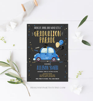 Editable Drive By Graduation Parade Invitation Drive Through Party Blue Gold Quarantine Graduate 2020 High School Grad Download Corjl 0337