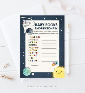 Editable Baby Children's Book Emoji Pictionary Baby Shower Game Space Space Baby Shower Activity Astronaut Corjl Template Printable 0046