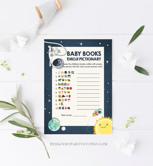 Editable Baby Children's Book Emoji Pictionary Baby Shower Game Space Space Baby Shower Activity Astronaut Corjl Template Printable 0046