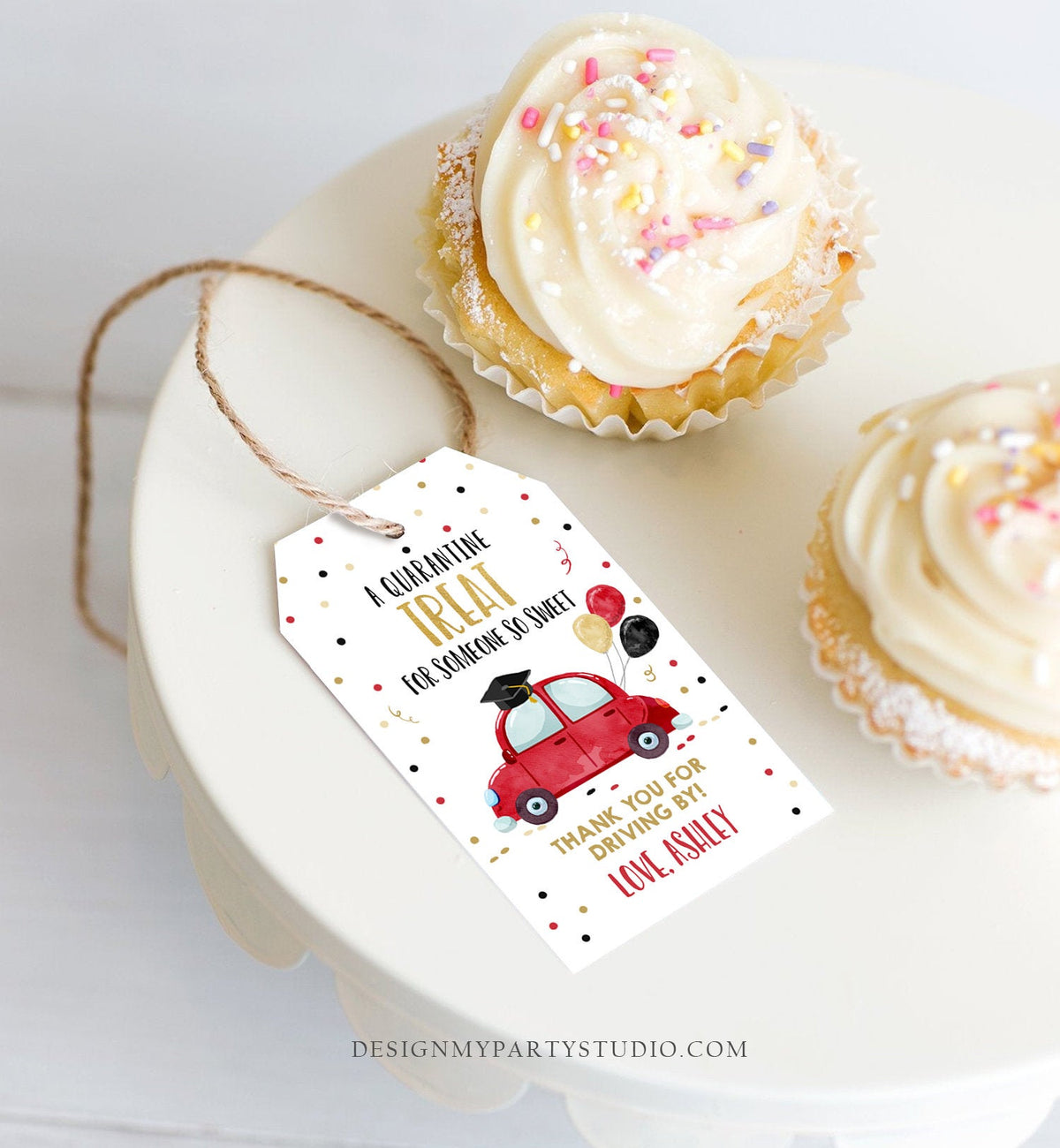 Editable Drive By Favor Tag Drive Through Graduation Parade Thank You Gift Tags Quarantine Red Car High School Grad Graduate Corjl 0337