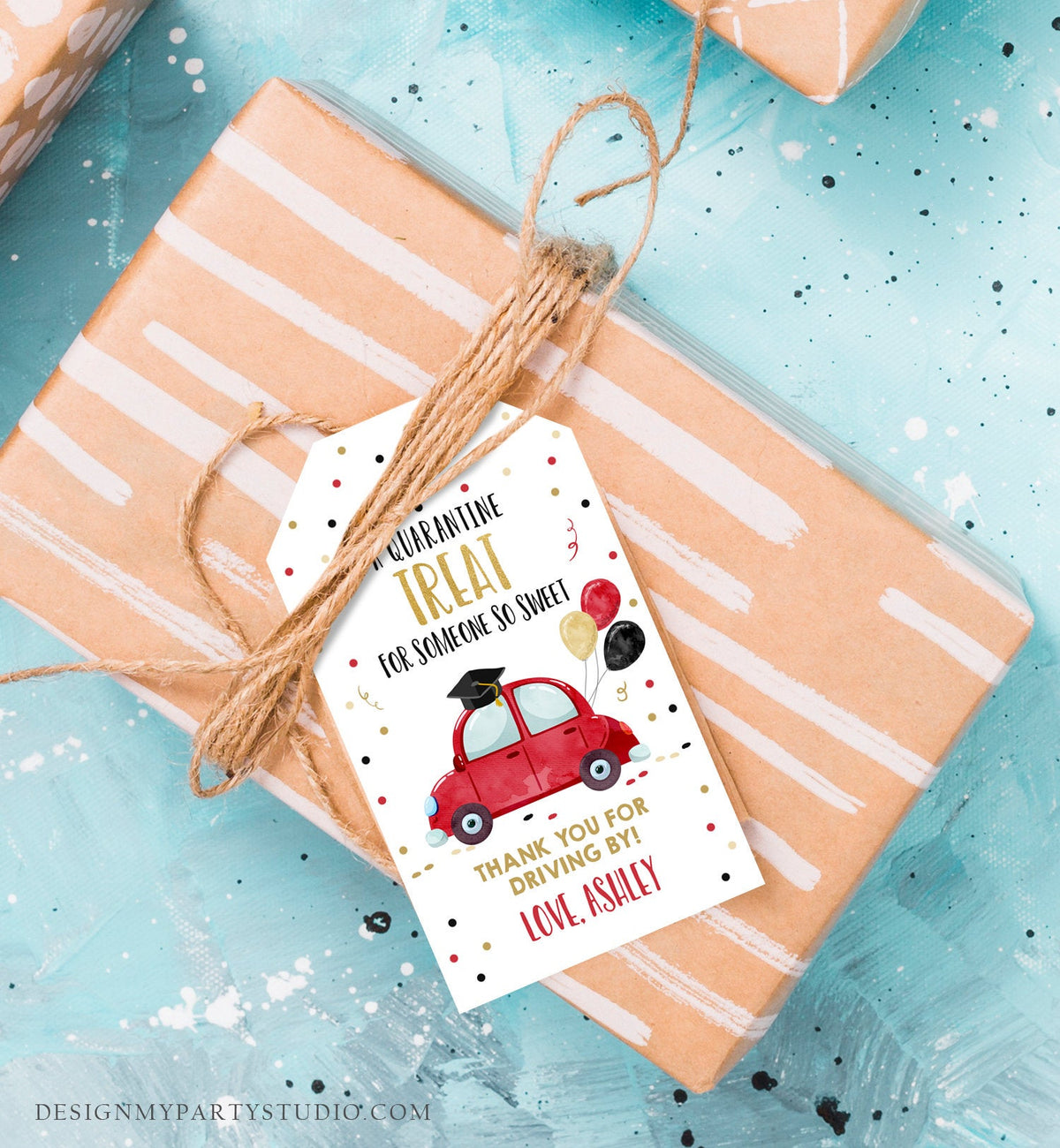 Editable Drive By Favor Tag Drive Through Graduation Parade Thank You Gift Tags Quarantine Red Car High School Grad Graduate Corjl 0337