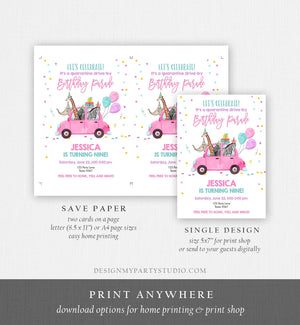 Editable Drive By Birthday Parade Invitation Virtual Birthday Party Invite Girl Pink Party Animals Safari Download Digital Corjl 0333