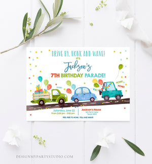Editable Drive By Birthday Parade Invitation Virtual Party Invite Honk Wave Car Boy Blue Instant Download Digital Corjl 0333