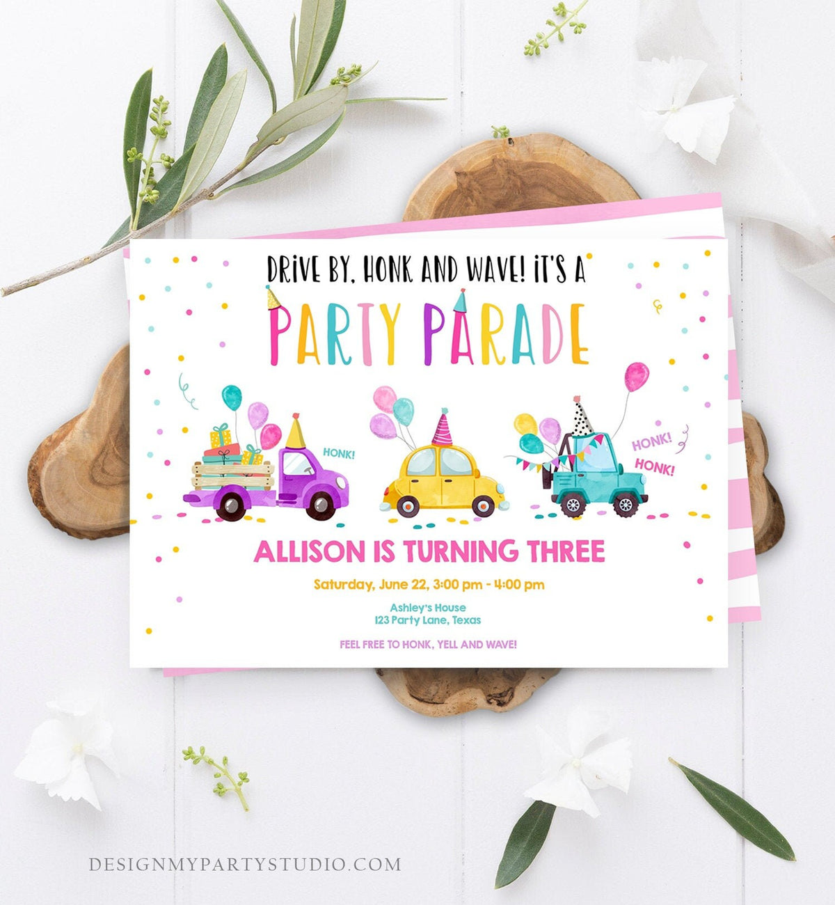 Editable Drive By Birthday Parade Invitation Virtual Party Invite Girl Pink Quarantine Birthday Party Instant Download Digital Corjl 0333