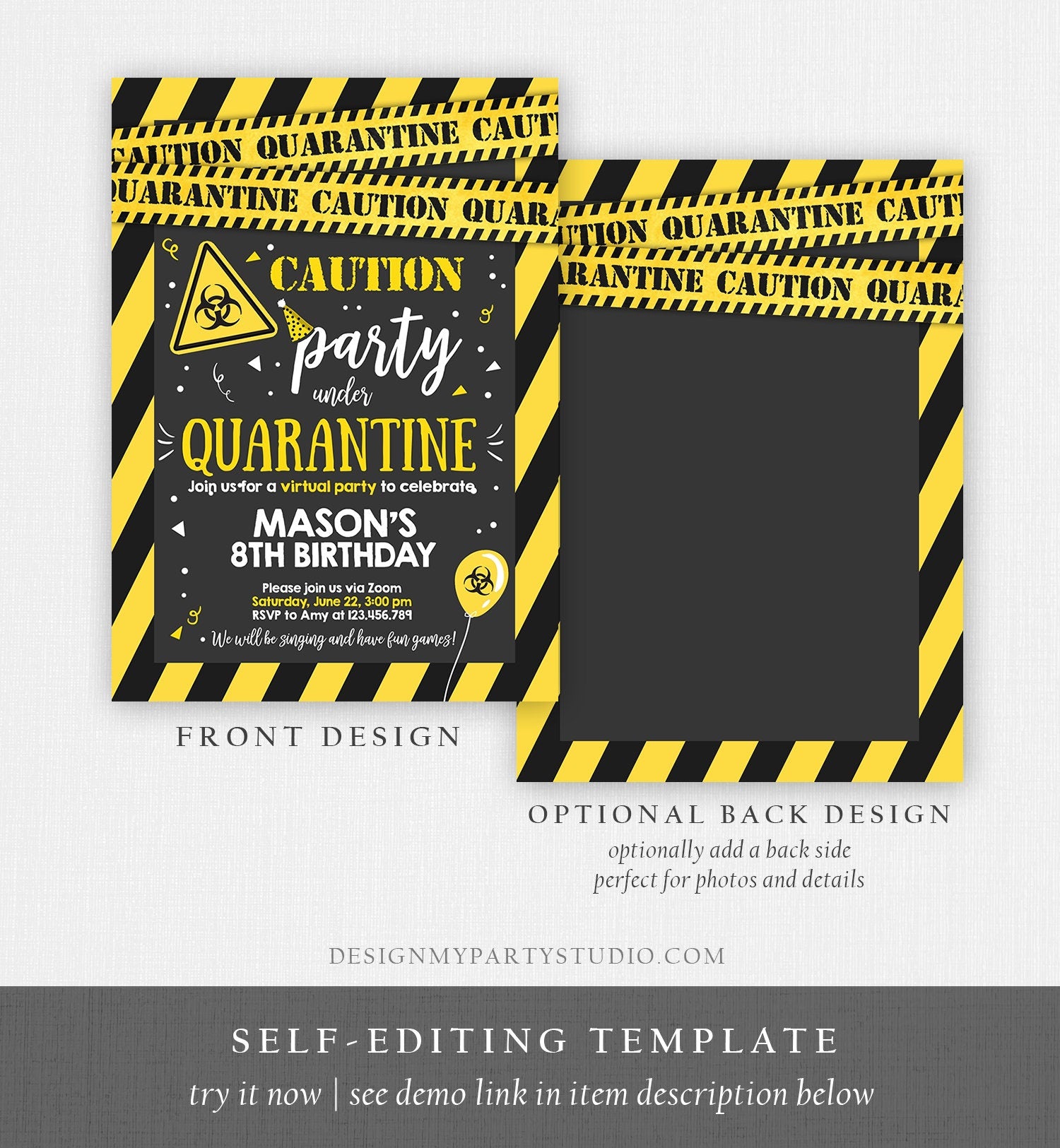 Editable Quarantine Birthday Invitation Virtual Party Quarantine Birthday Party Zoom Birthday Caution Instant Download Digital Corjl 0334