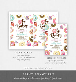 Editable Sweet Baby Shower Invitation Oh Baby Coed Shower Donut Candy Invite Sweet Shoppe Pink Girl Download Corjl Template Printable 0339