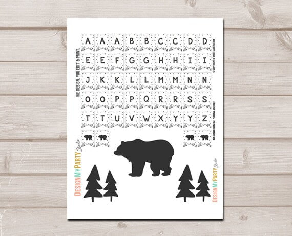 Lumberjack Cake Topper Wild Adventure Birthday Black and White Woodland Party Name Banner Bear Mountains party decor PRINTABLE Digital 0083