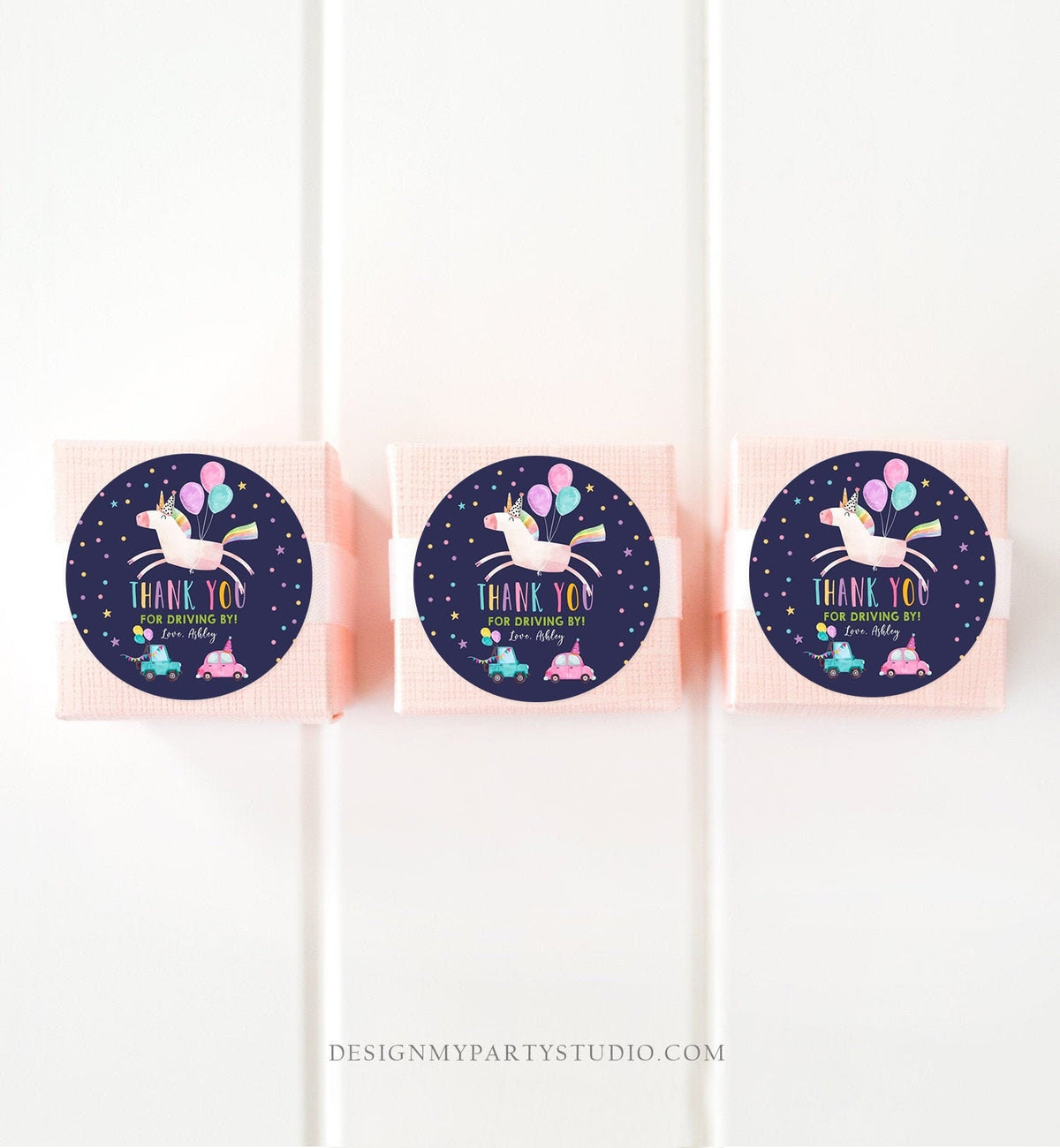 Editable Unicorn Drive By Favor Tag Drive By Birthday Parade Thank You Gift Tags Magical Rainbow Girl Round Sticker Corjl Template 0336