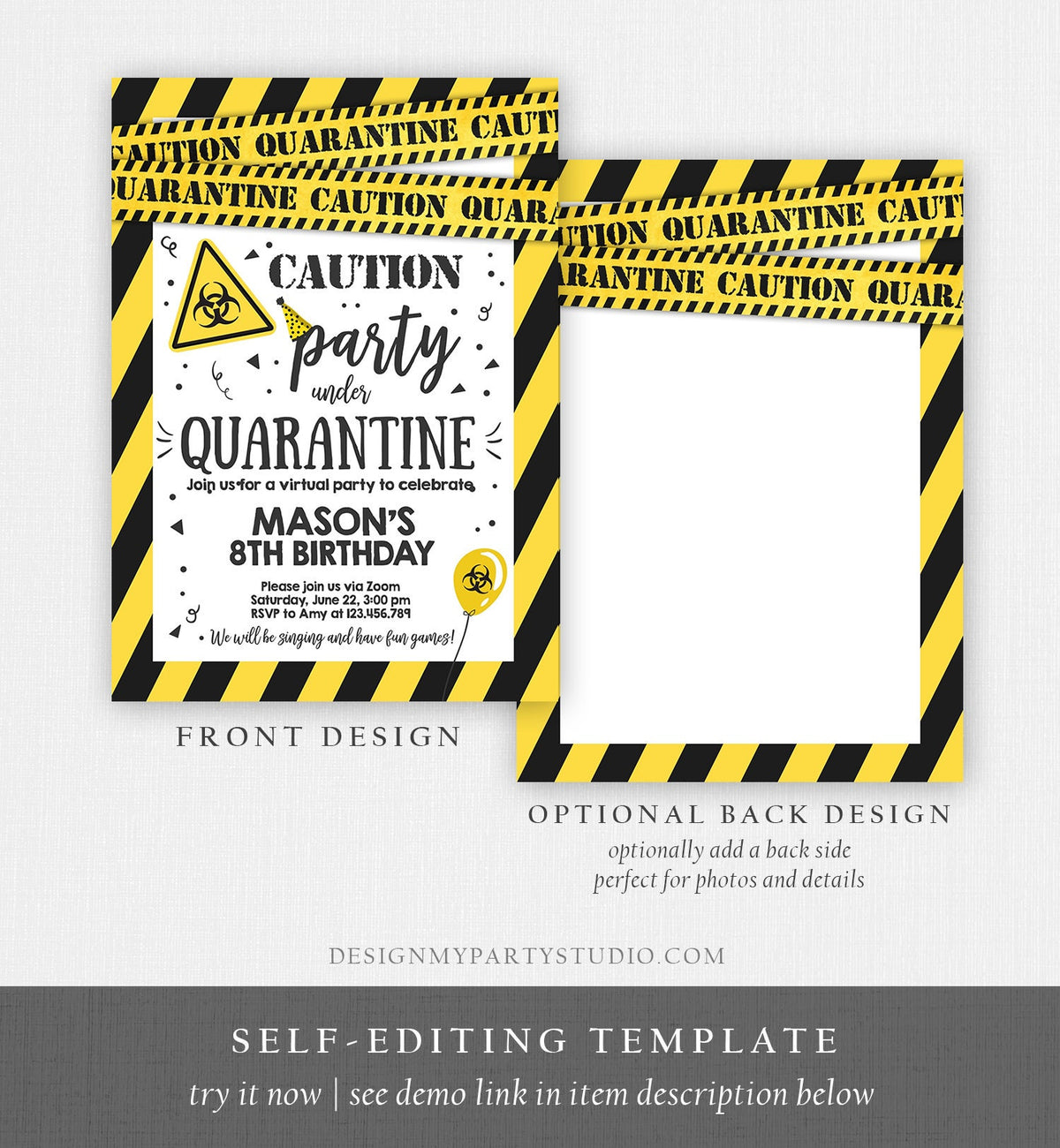 Editable Quarantine Birthday Invitation Virtual Party Quarantine Birthday Party Zoom Birthday Drive By Instant Download Digital Corjl 0334