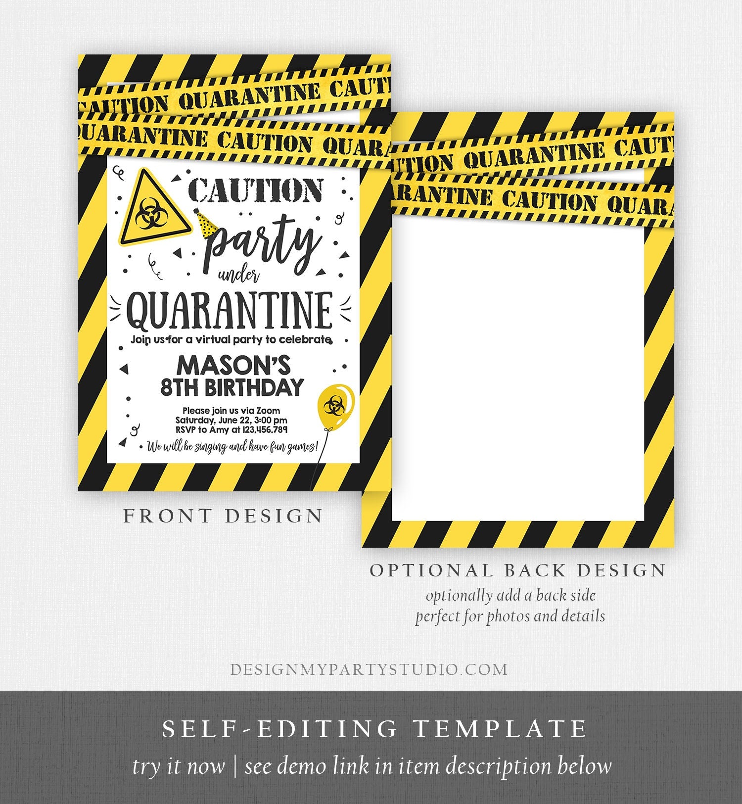 Editable Quarantine Birthday Invitation Virtual Party Quarantine Birthday Party Zoom Birthday Drive By Instant Download Digital Corjl 0334