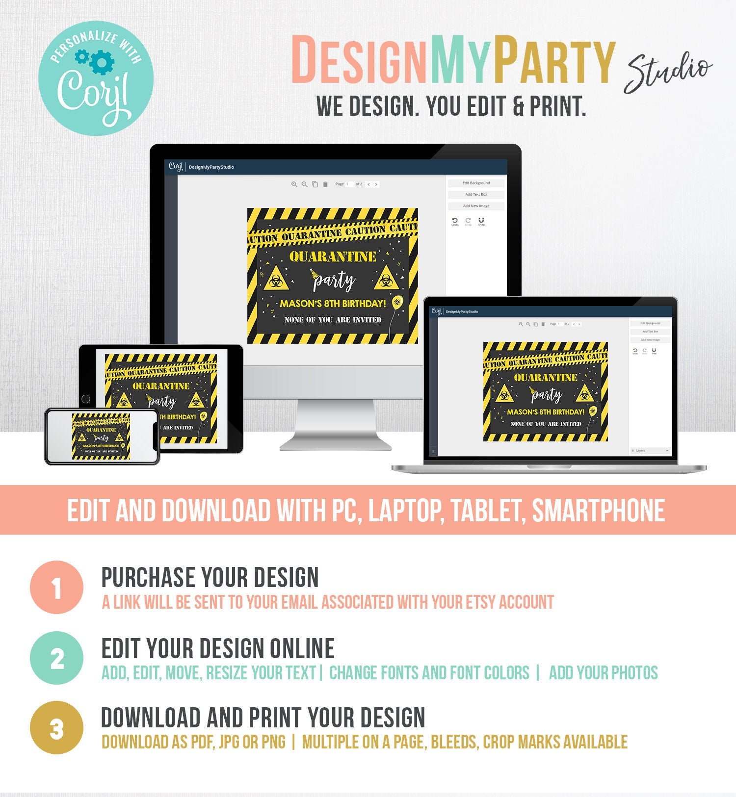 Editable Quarantine Birthday Sign Welcome Quarantine Party Poster Virtual Party Banner None of You Zoom Template PRINTABLE Corjl 0334