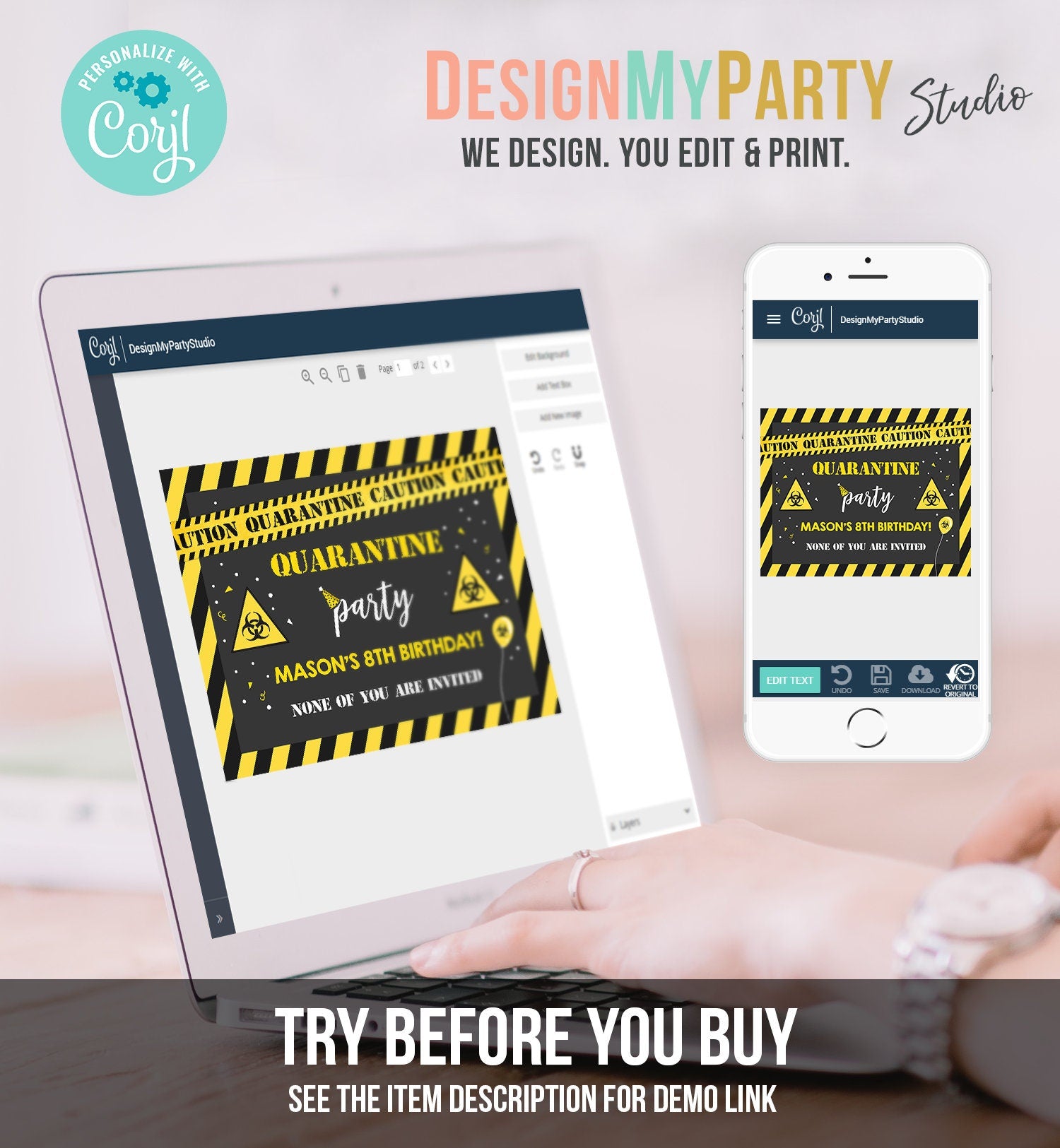 Editable Quarantine Birthday Sign Welcome Quarantine Party Poster Virtual Party Banner None of You Zoom Template PRINTABLE Corjl 0334