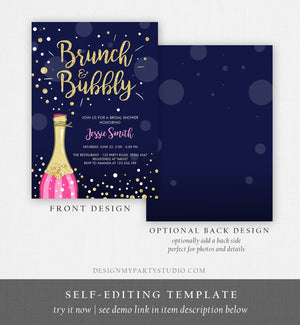Editable Brunch and Bubbly Bridal Shower Invitation Floral Champagne Gold Pink Wedding Download Printable Template Digital Corjl 0051