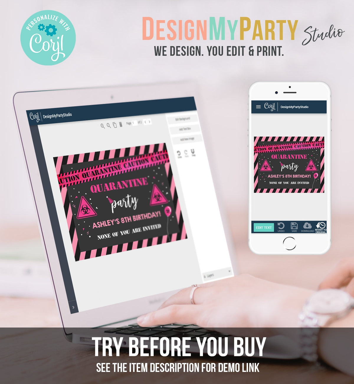 Editable Quarantine Birthday Sign Welcome Girl Quarantine Party Poster Virtual Party Banner Pink Zoom Template PRINTABLE Corjl 0334