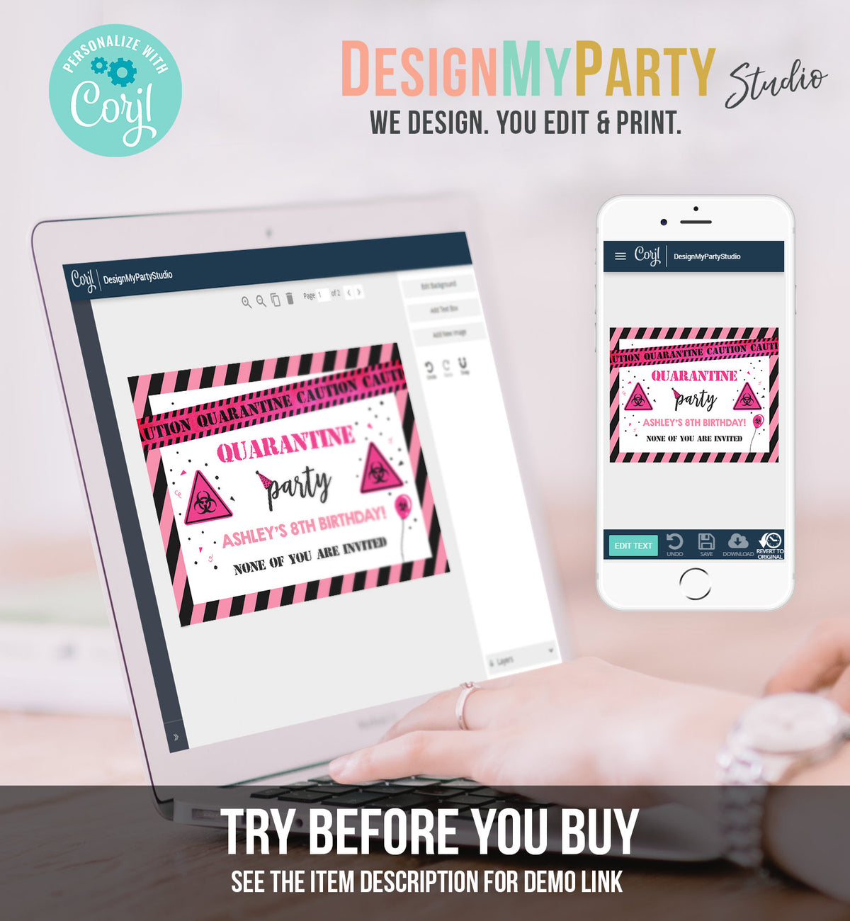 Editable Quarantine Birthday Sign Welcome Girl Quarantine Party Poster Virtual Party Banner Pink Zoom Template PRINTABLE Corjl 0334