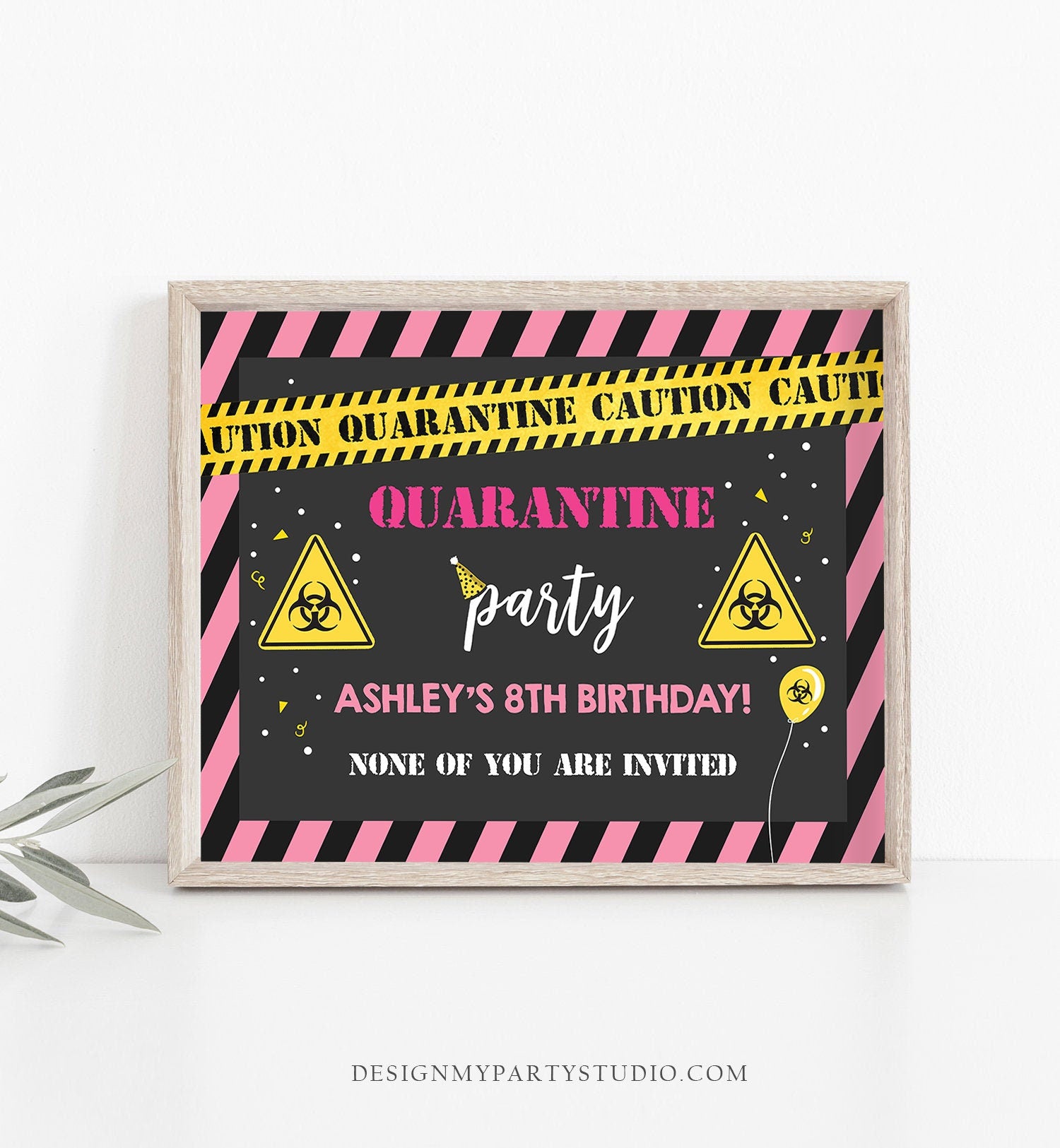 Editable Quarantine Birthday Sign Welcome Girl Quarantine Party Poster Virtual Party Banner Pink Zoom Template PRINTABLE Corjl 0334
